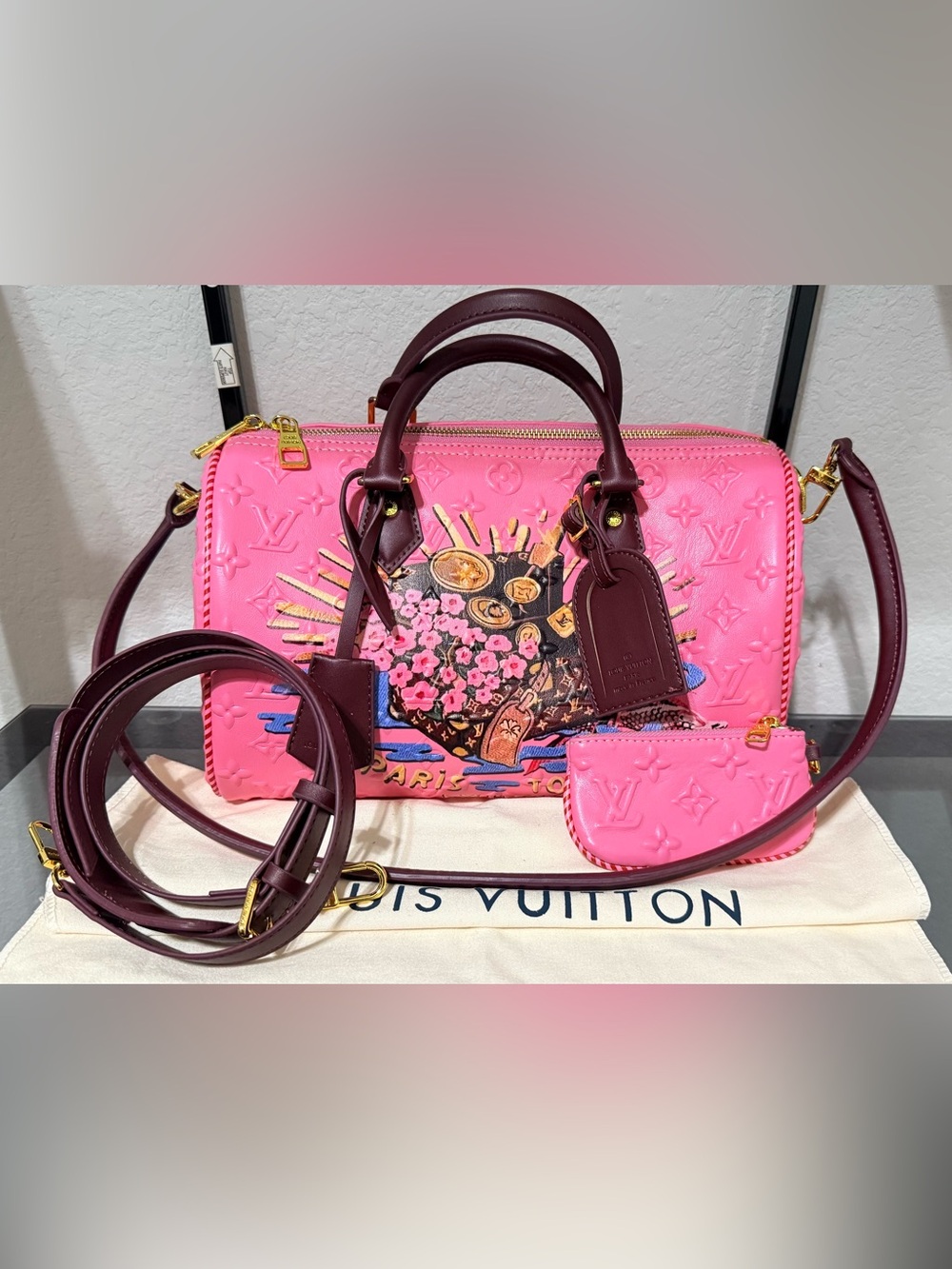 Louis Vuitton Pink Embossed Monogram Speedy Bandoulière Tote